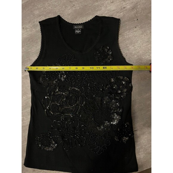 MULTIPLES SLEEVELESS SEQUIN EMBROIDERY TOP BLACK size 0 - Picture 2 of 8